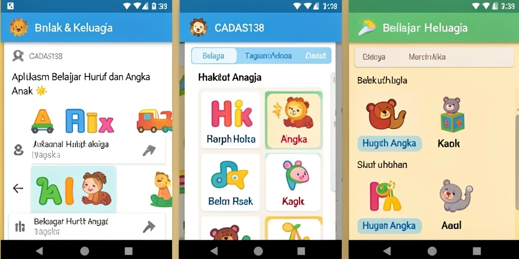 Tampilan antarmuka <strong>CADAS138</strong> yang cerah dan menarik untuk belajar huruf dan angka.