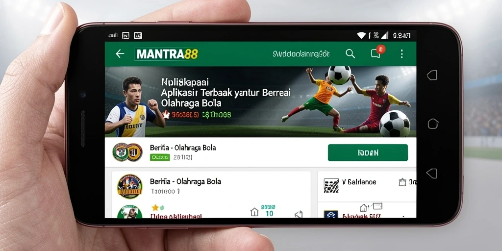 Tampilan antarmuka utama aplikasi MANTRA88 untuk berita olahraga bola.
